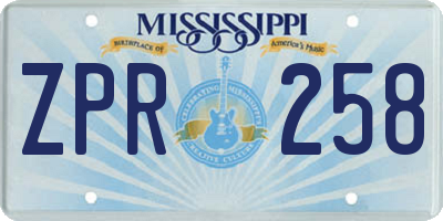 MS license plate ZPR258
