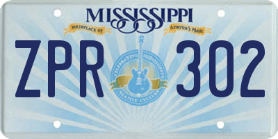 MS license plate ZPR302