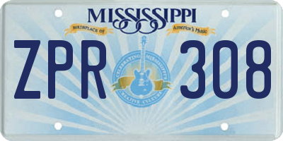 MS license plate ZPR308