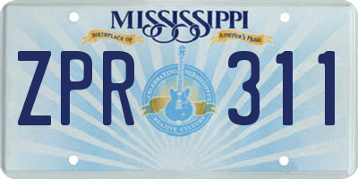 MS license plate ZPR311