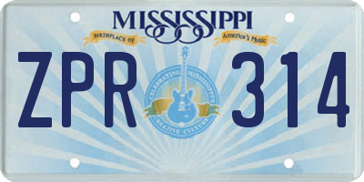 MS license plate ZPR314