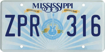 MS license plate ZPR316