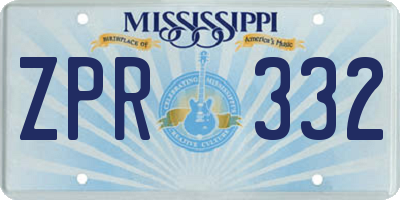 MS license plate ZPR332