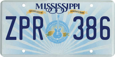MS license plate ZPR386