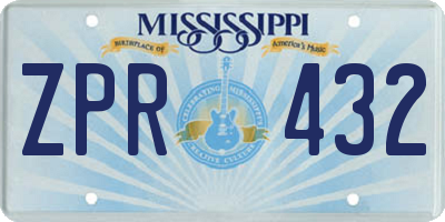 MS license plate ZPR432