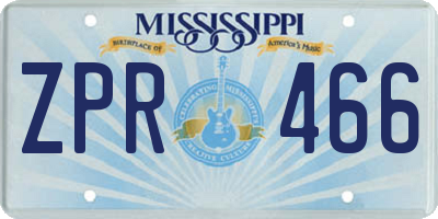 MS license plate ZPR466
