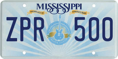 MS license plate ZPR500
