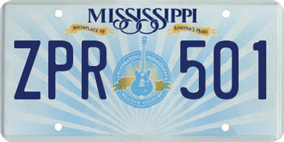 MS license plate ZPR501
