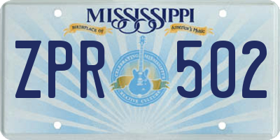 MS license plate ZPR502