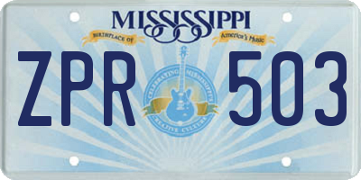 MS license plate ZPR503