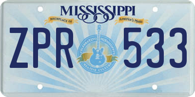 MS license plate ZPR533