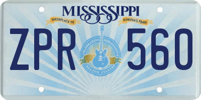 MS license plate ZPR560