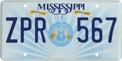 MS license plate ZPR567
