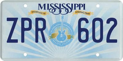 MS license plate ZPR602
