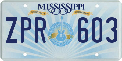 MS license plate ZPR603