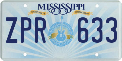 MS license plate ZPR633