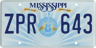 MS license plate ZPR643