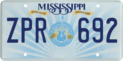 MS license plate ZPR692