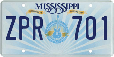 MS license plate ZPR701