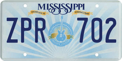 MS license plate ZPR702