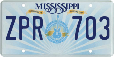 MS license plate ZPR703