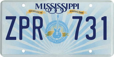 MS license plate ZPR731