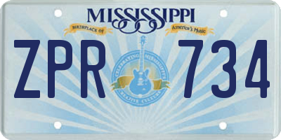 MS license plate ZPR734