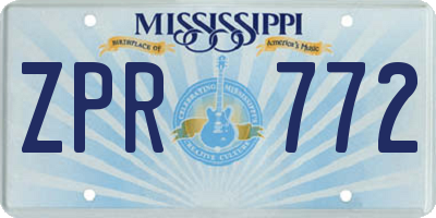 MS license plate ZPR772