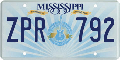 MS license plate ZPR792