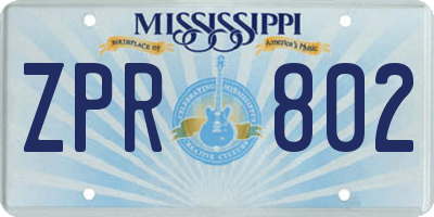 MS license plate ZPR802