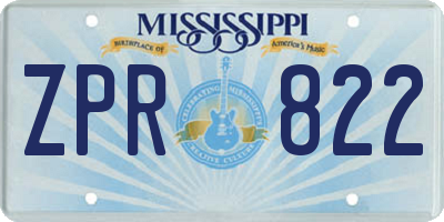 MS license plate ZPR822
