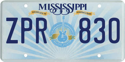 MS license plate ZPR830