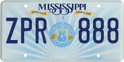 MS license plate ZPR888