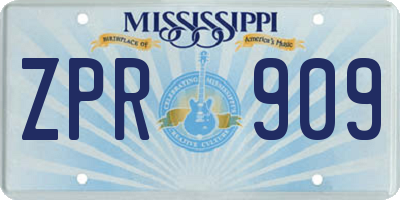 MS license plate ZPR909
