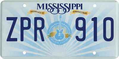 MS license plate ZPR910