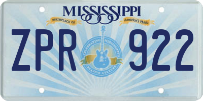 MS license plate ZPR922