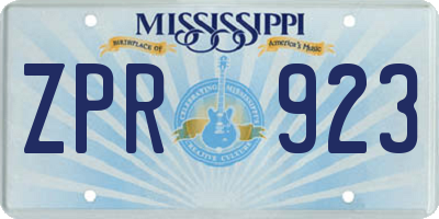 MS license plate ZPR923