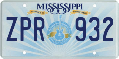 MS license plate ZPR932