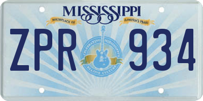 MS license plate ZPR934