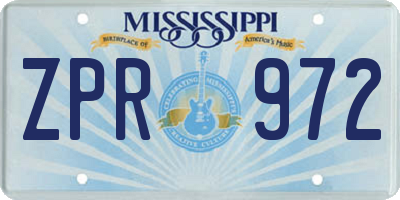 MS license plate ZPR972