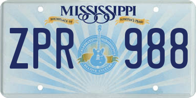 MS license plate ZPR988