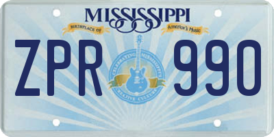 MS license plate ZPR990