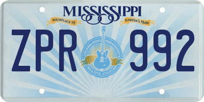 MS license plate ZPR992