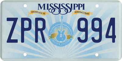 MS license plate ZPR994