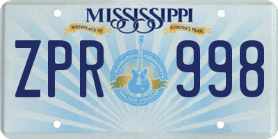 MS license plate ZPR998
