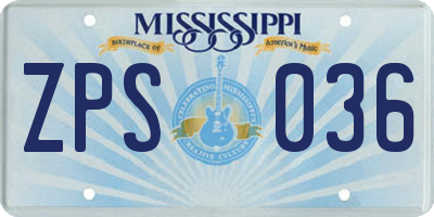 MS license plate ZPS036