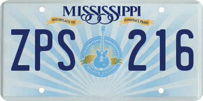 MS license plate ZPS216