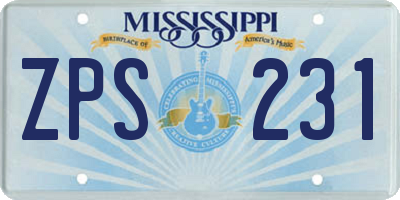 MS license plate ZPS231