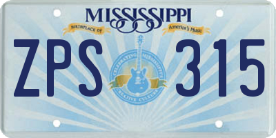 MS license plate ZPS315