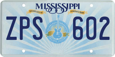 MS license plate ZPS602